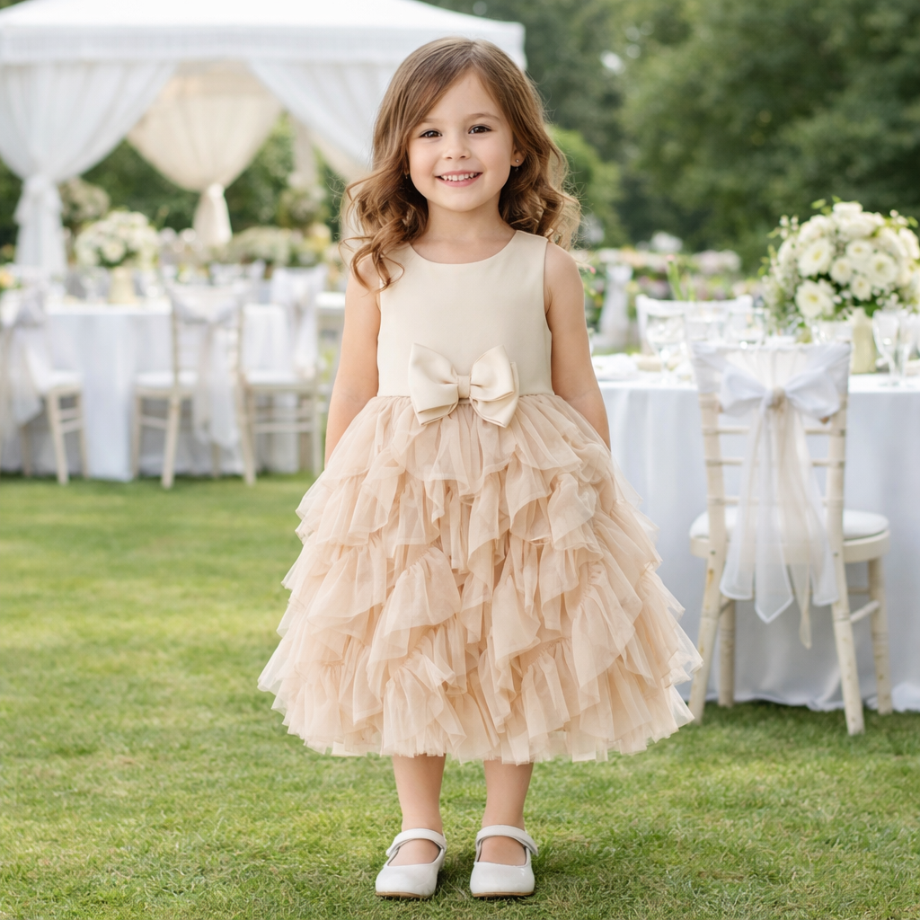 Abito cerimonia bambina Sarabanda in tulle con fiocco – 3-8 anni