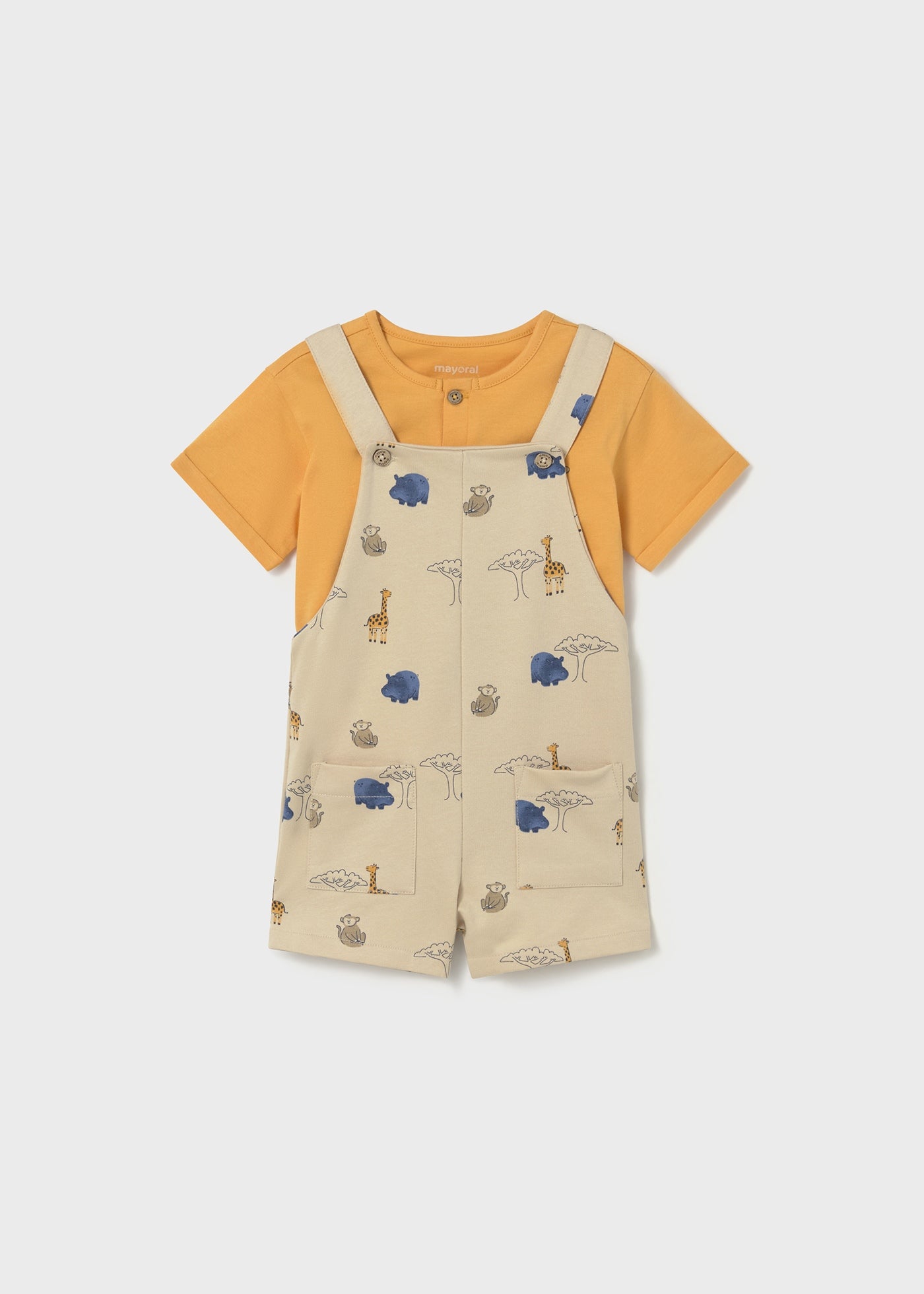 Completo neonato Mayoral 2 pezzi salopette safari + t-shirt (6-24 mesi)