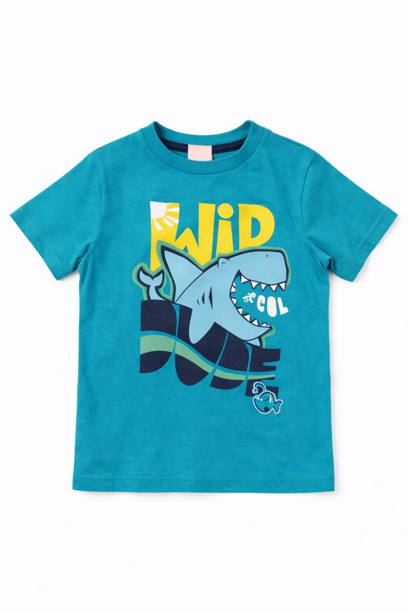 T-shirt Boboli blu turchese con stampa squalo – bambino 3-10 anni