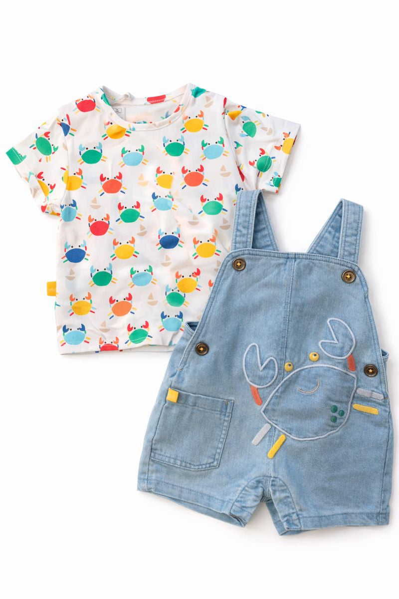 Completo Boboli neonato con salopette in jeans e t-shirt – 6/24 mesi | Primavera Estate