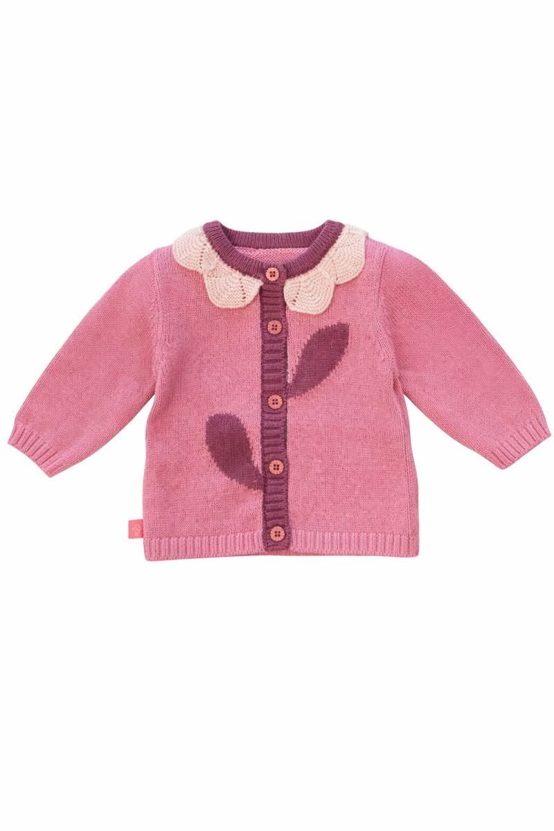 Cardigan Boboli rosa con colletto ricamato – Neonata 3-24 mesi