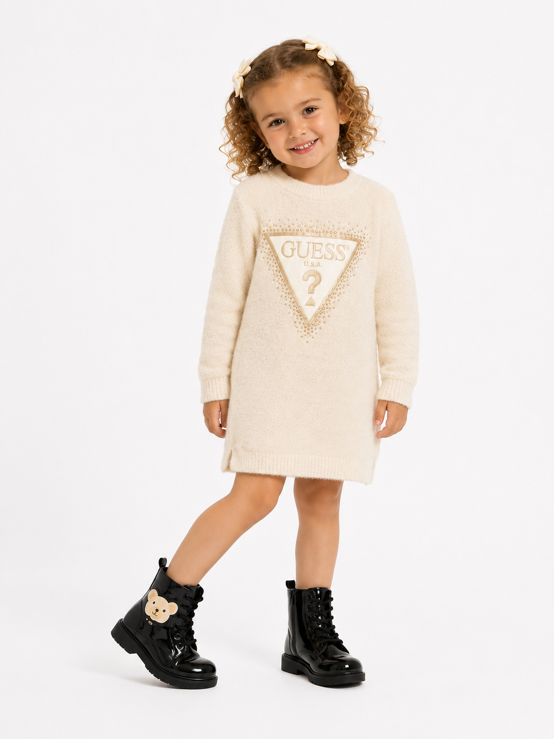 Abito Guess bambina effetto peluche con logo triangolo | 3-7 anni