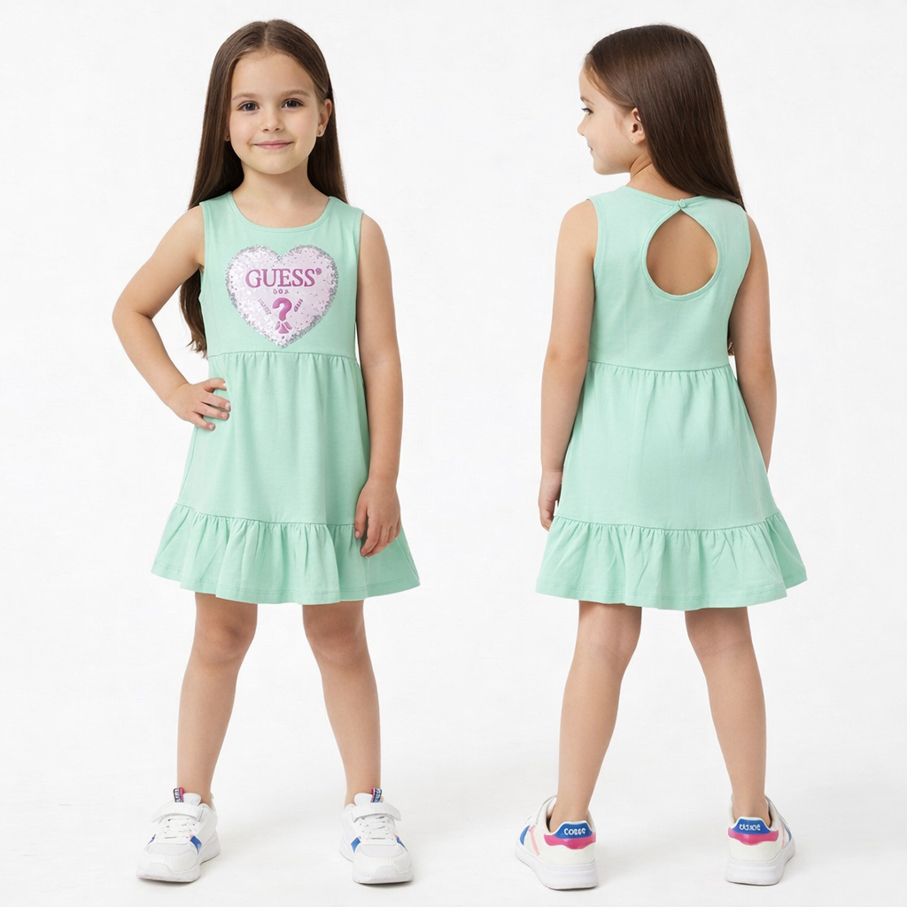 Abito bambina Guess in cotone leggero verde acqua 3-7 anni