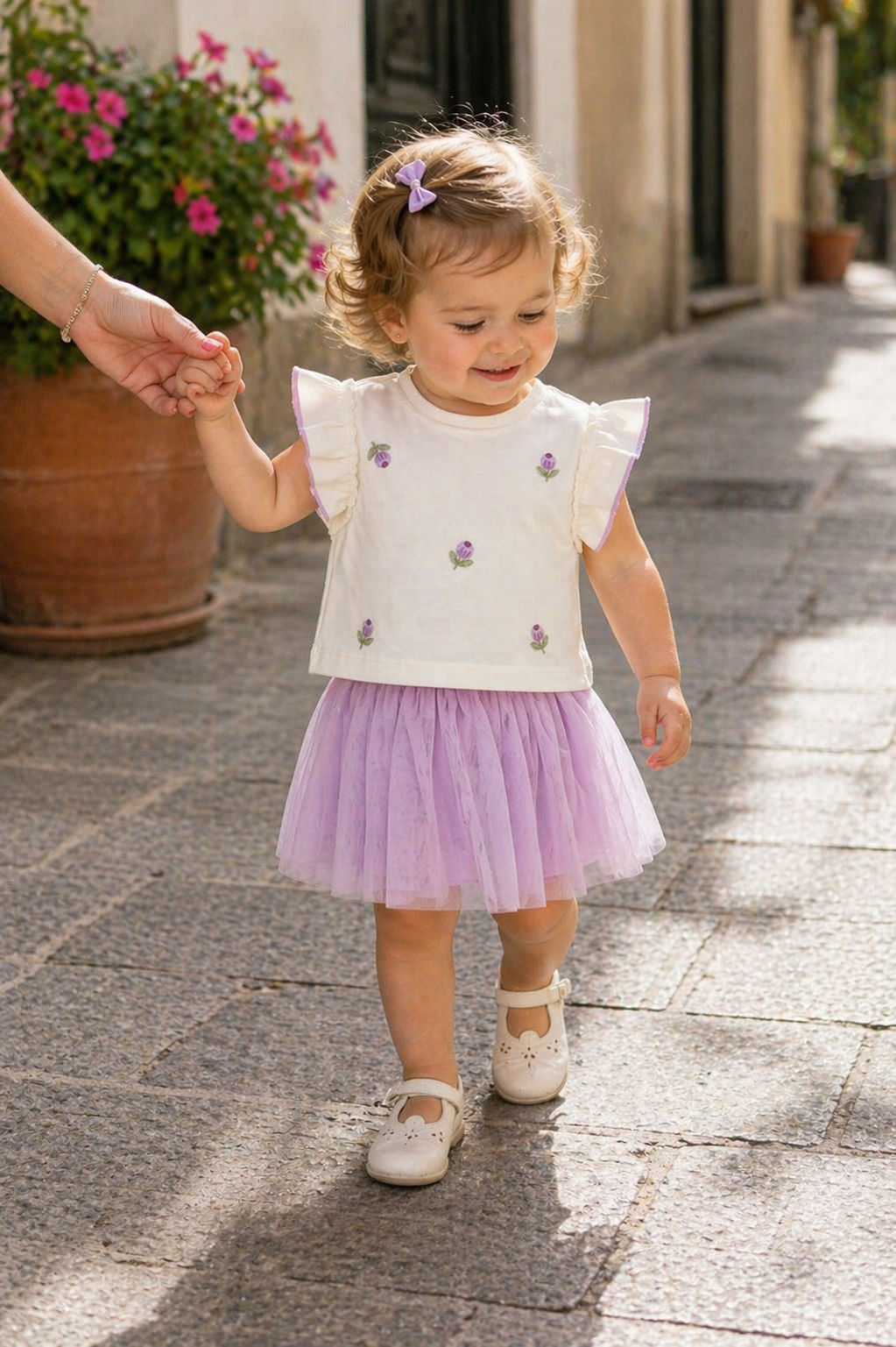 Completo bambina Mayoral 6-24 mesi in cotone con gonna in tulle – ideale per cerimonia