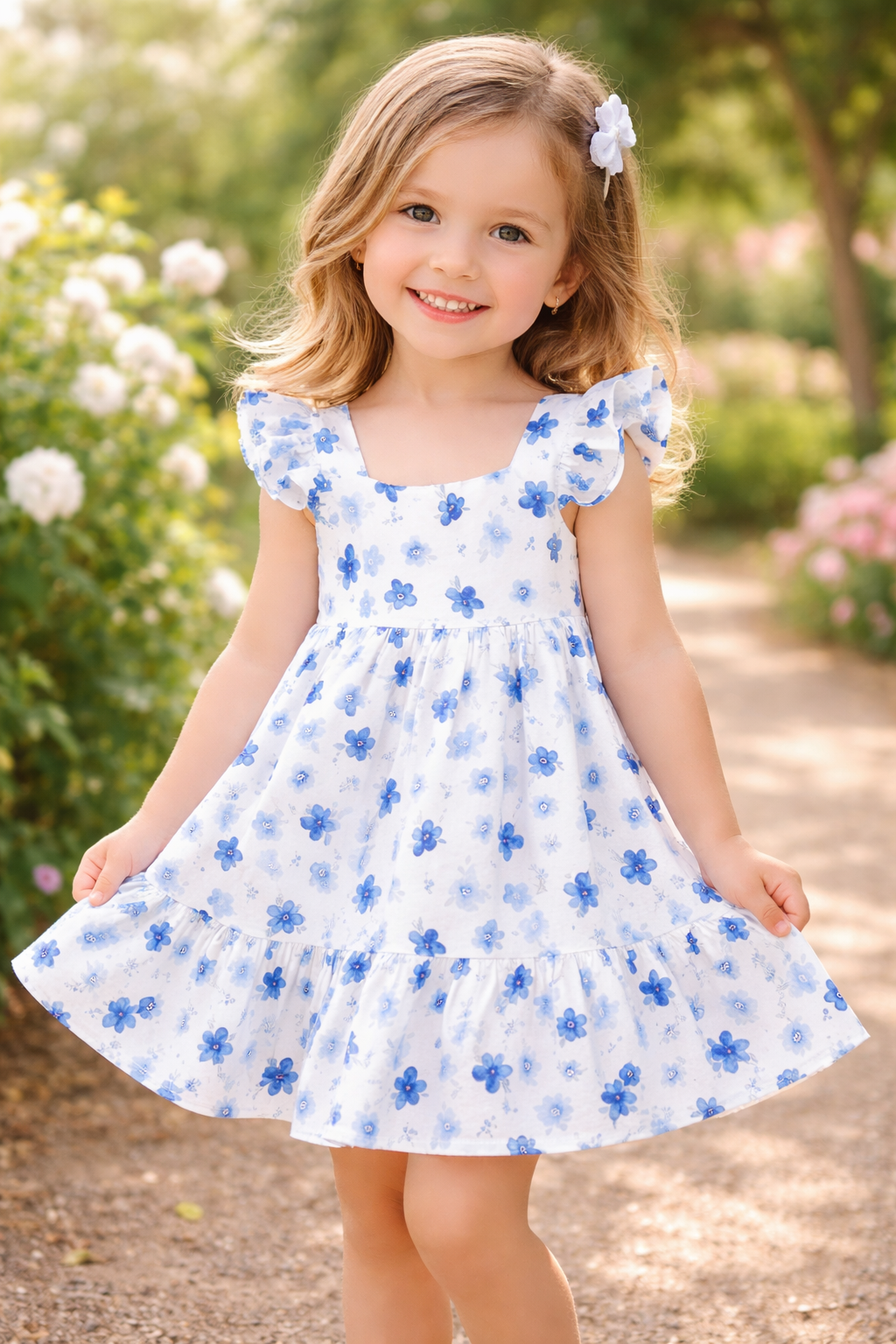 Abito bambina floreale in cotone popeline Sarabanda 3-8 anni