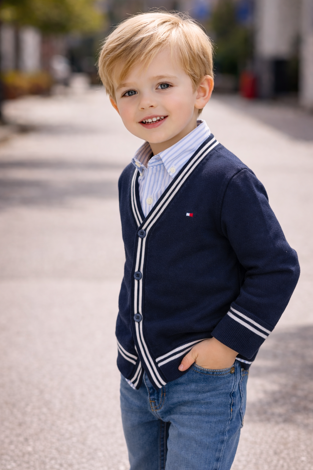 Cardigan bambino Tommy Hilfiger 3–7 anni in cotone blu