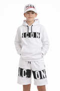 Felpa ICON con cappuccio ragazzo 8-16 anni – bianca con logo frontale