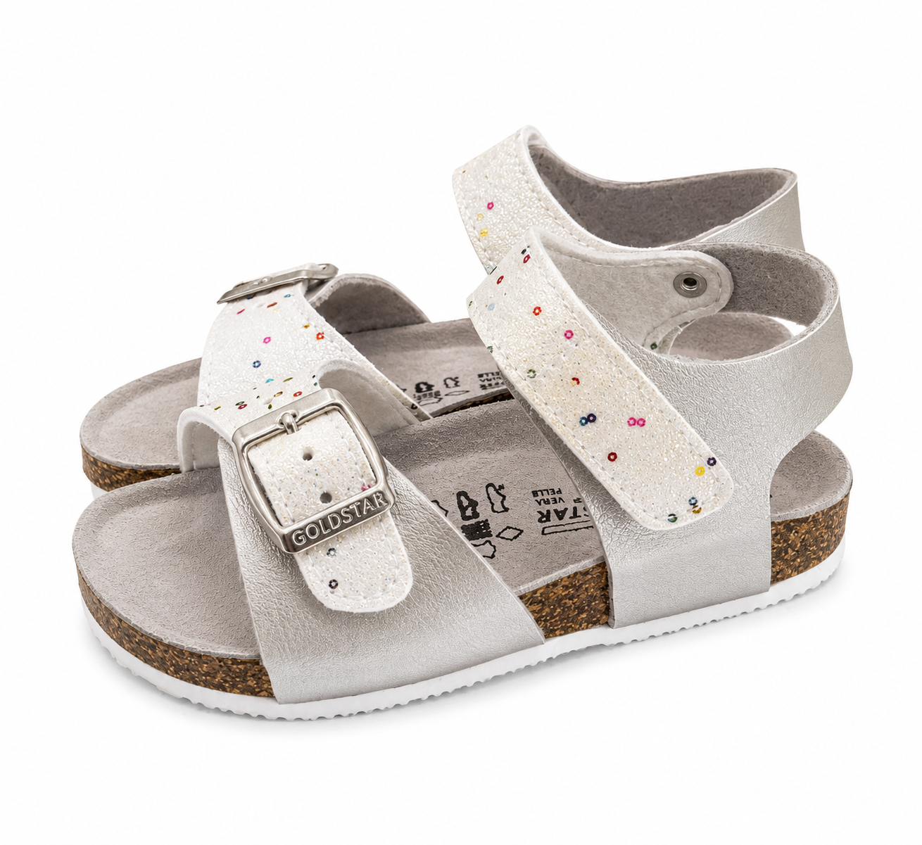 Sandalo Goldstar bambina glitter bianco con dettagli multicolor