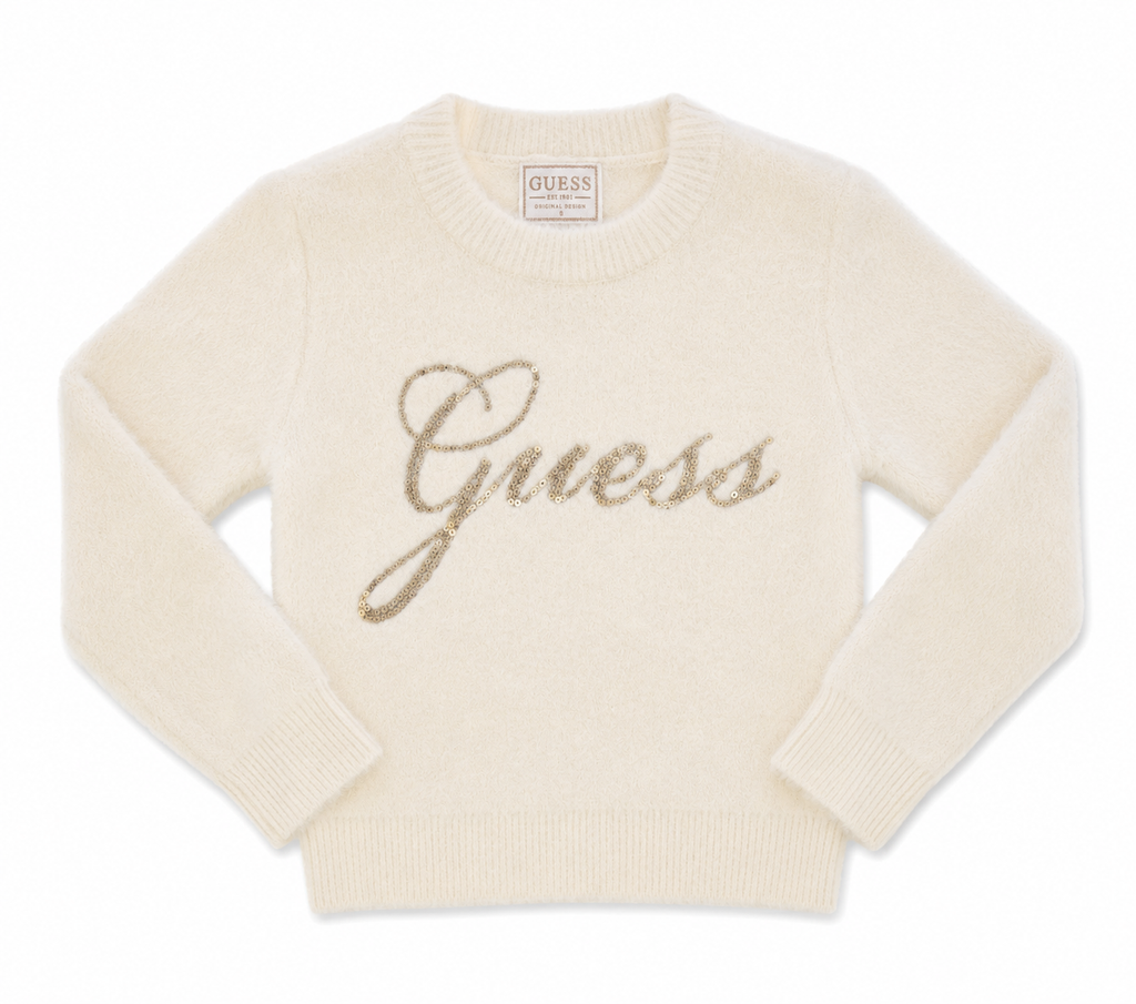 Maglioncino Guess bambina effetto peluche con logo paillettes