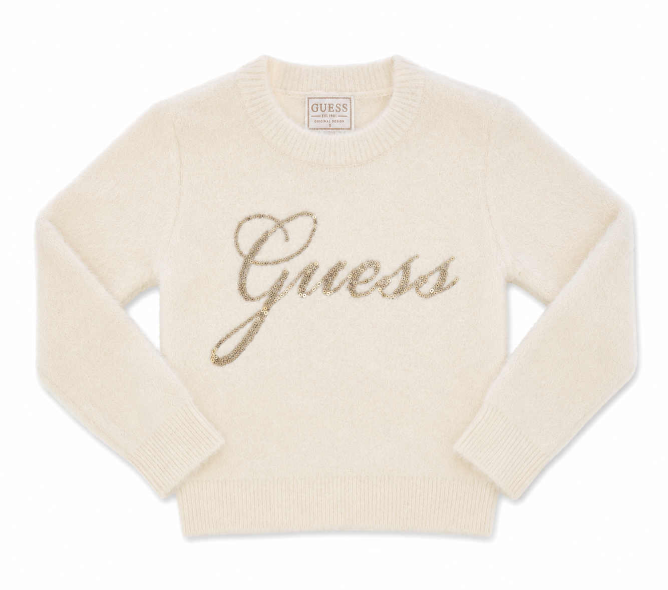 Maglioncino Guess bambina effetto peluche con logo paillettes