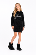 Abito Guess nero effetto peluche con logo paillettes | 12-14 anni | Nuova Collezione Autunno Inverno