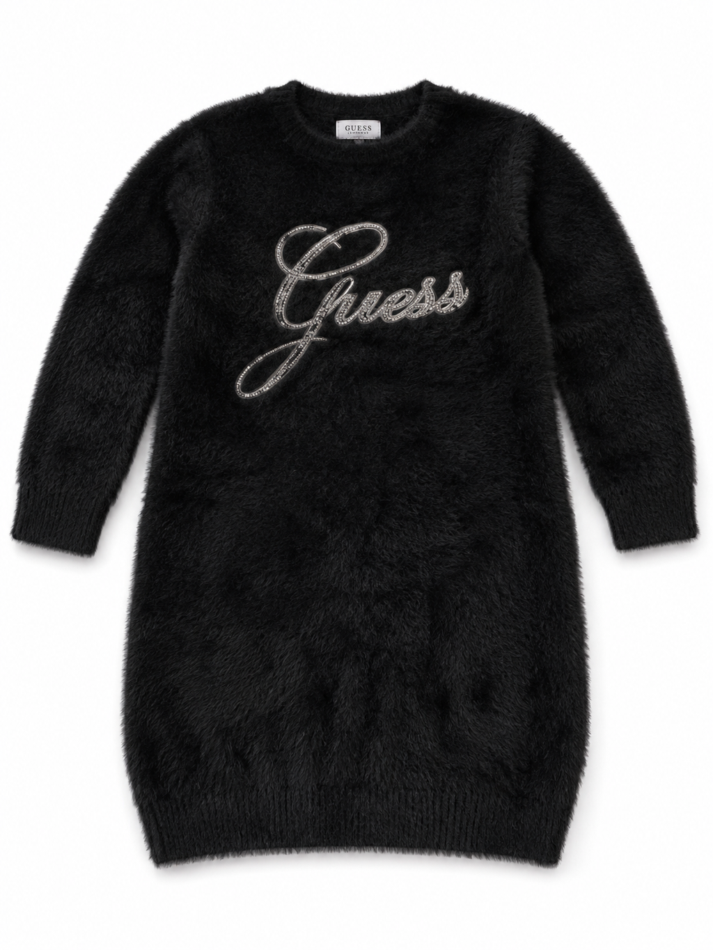 Abito Guess nero effetto peluche con logo paillettes | 12-14 anni | Nuova Collezione Autunno Inverno