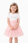 Vestito Guess bambina con tulle rosa e logo strass