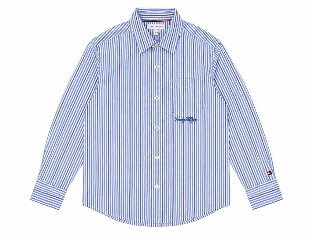 Camicia Tommy Hilfiger a Righe Azzurre Ragazzo 8-16 Anni