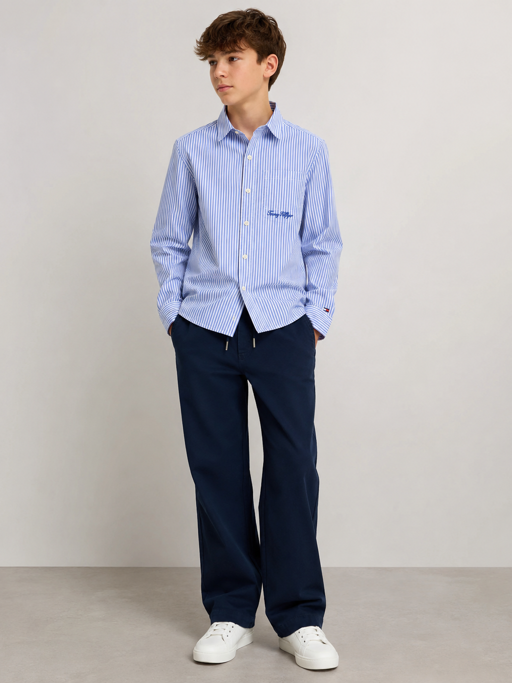 Camicia Tommy Hilfiger a Righe Azzurre Ragazzo 8-16 Anni