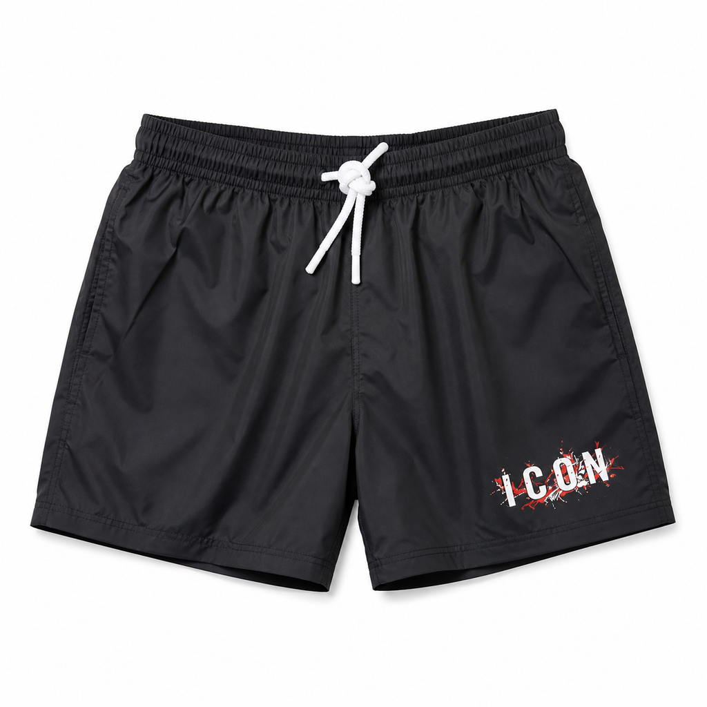 Costume ICON ragazzo nero con coulisse – leggero e asciugatura rapida (10–16 anni)