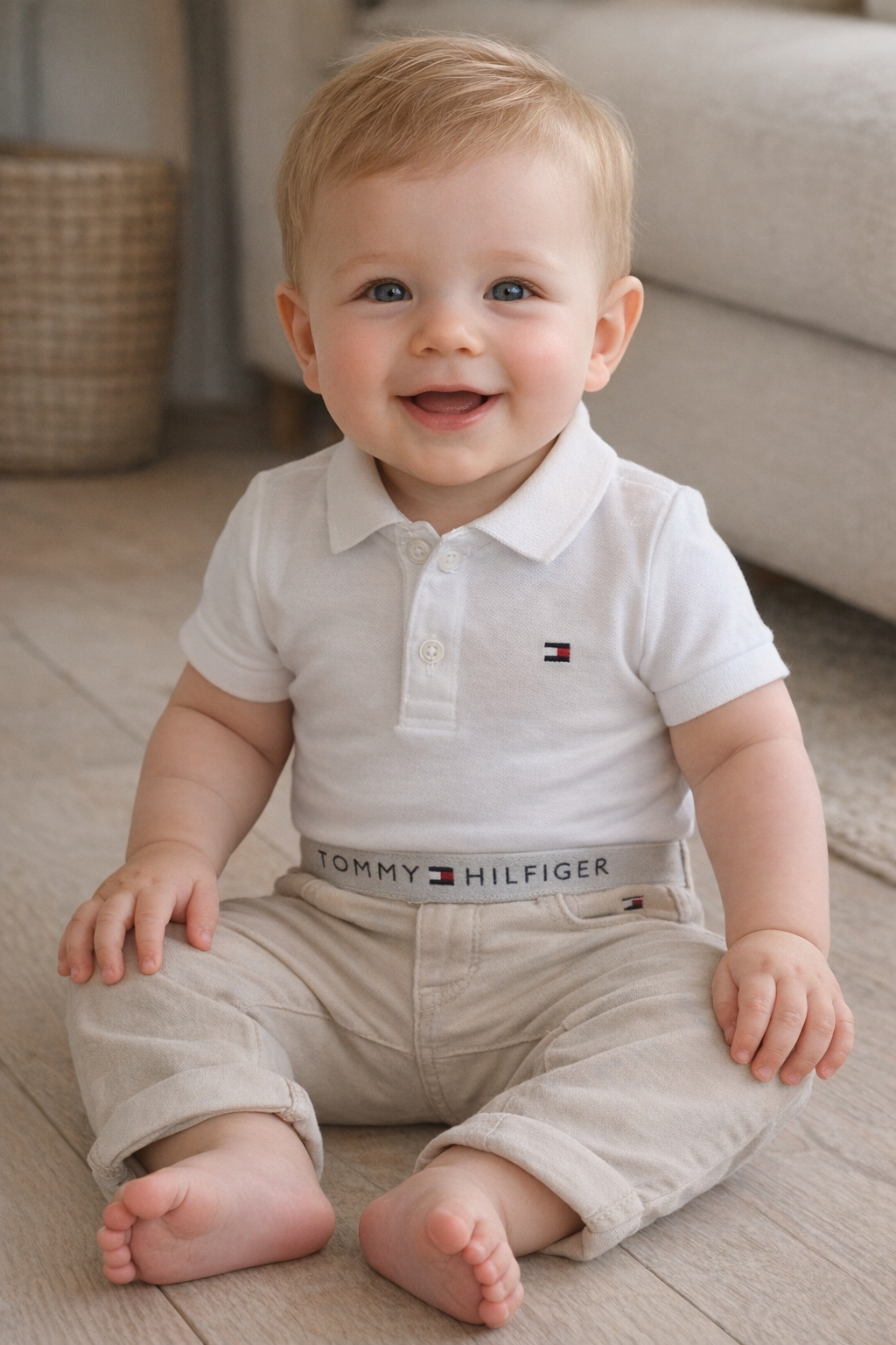 Body polo neonato bianco in cotone Tommy Hilfiger (3–24 mesi)