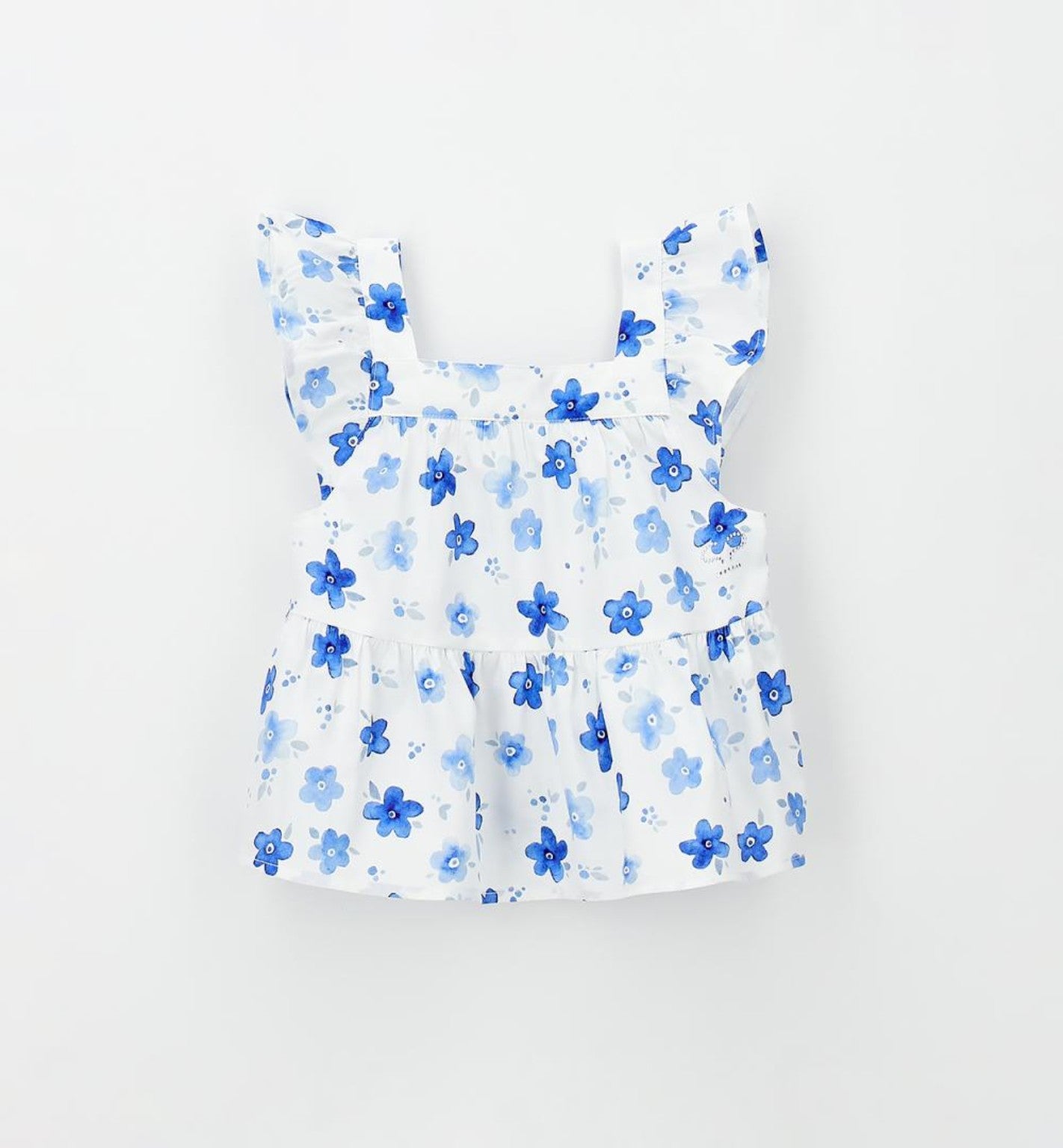 Top floreale Sarabanda bambina bianco e azzurro 3-8 anni