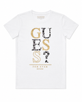 T-shirt Guess ragazza bianca in cotone con stampa logo