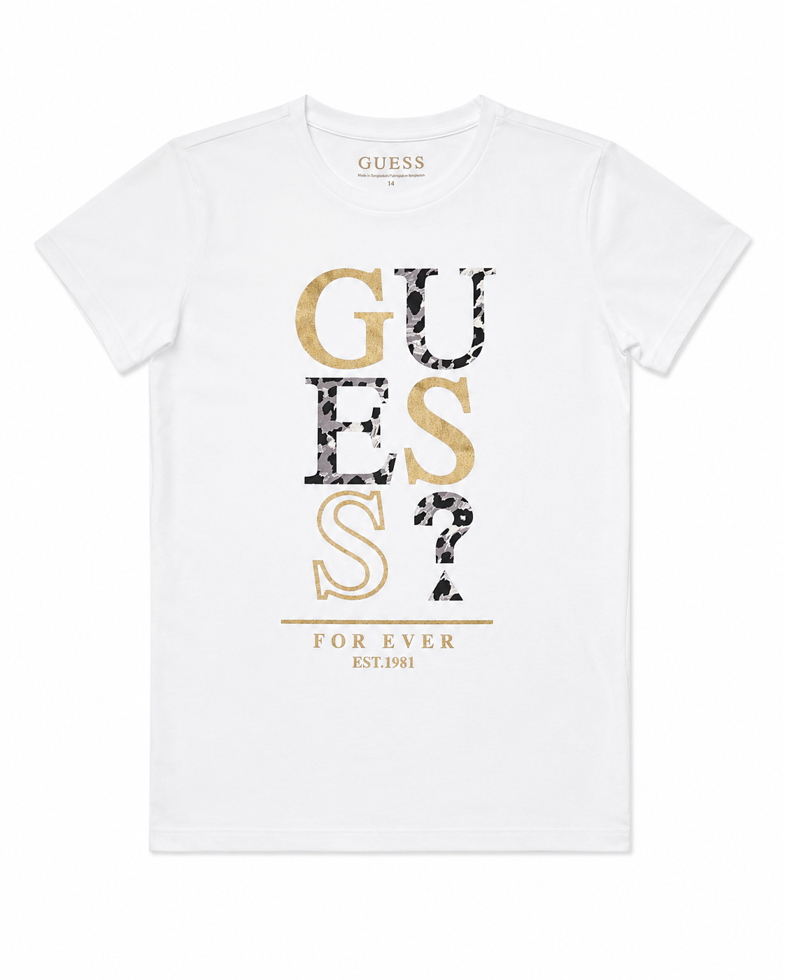 T-shirt Guess ragazza bianca in cotone con stampa logo