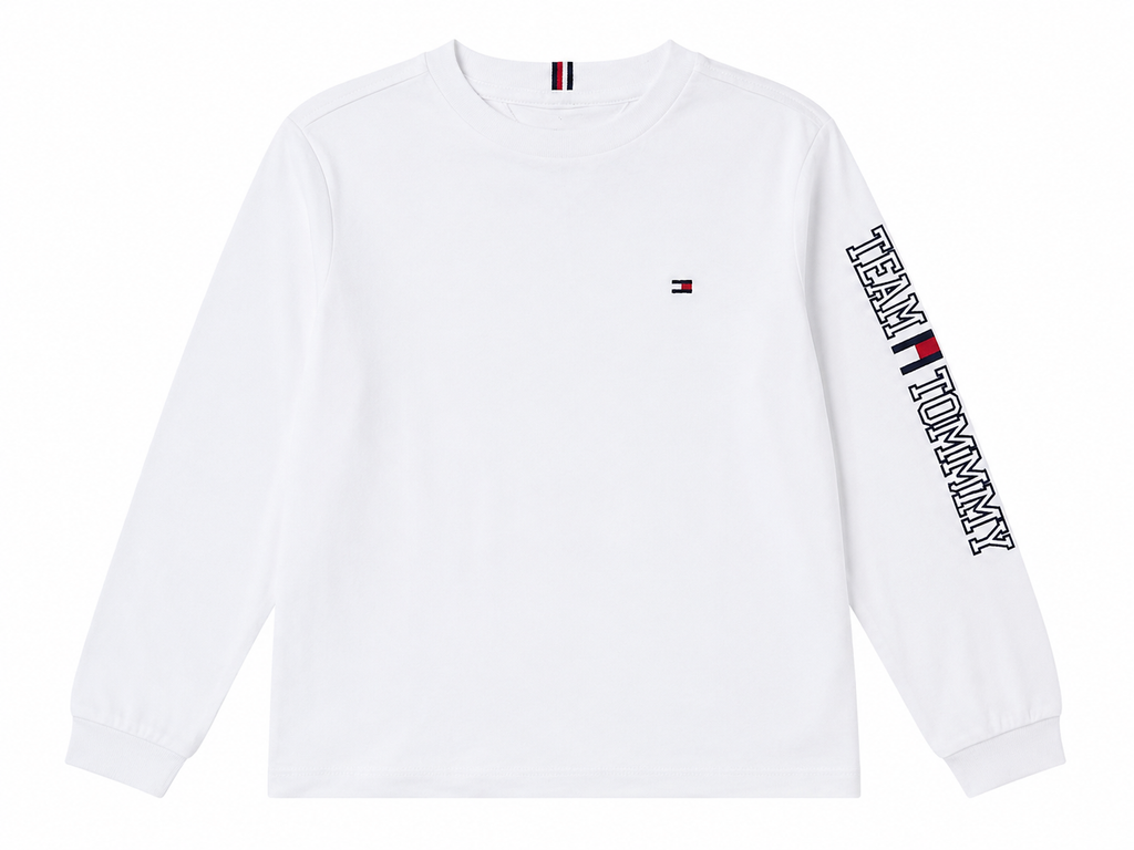 T-shirt Tommy Hilfiger a Maniche Lunghe Bianca Bambino 3-7 Anni