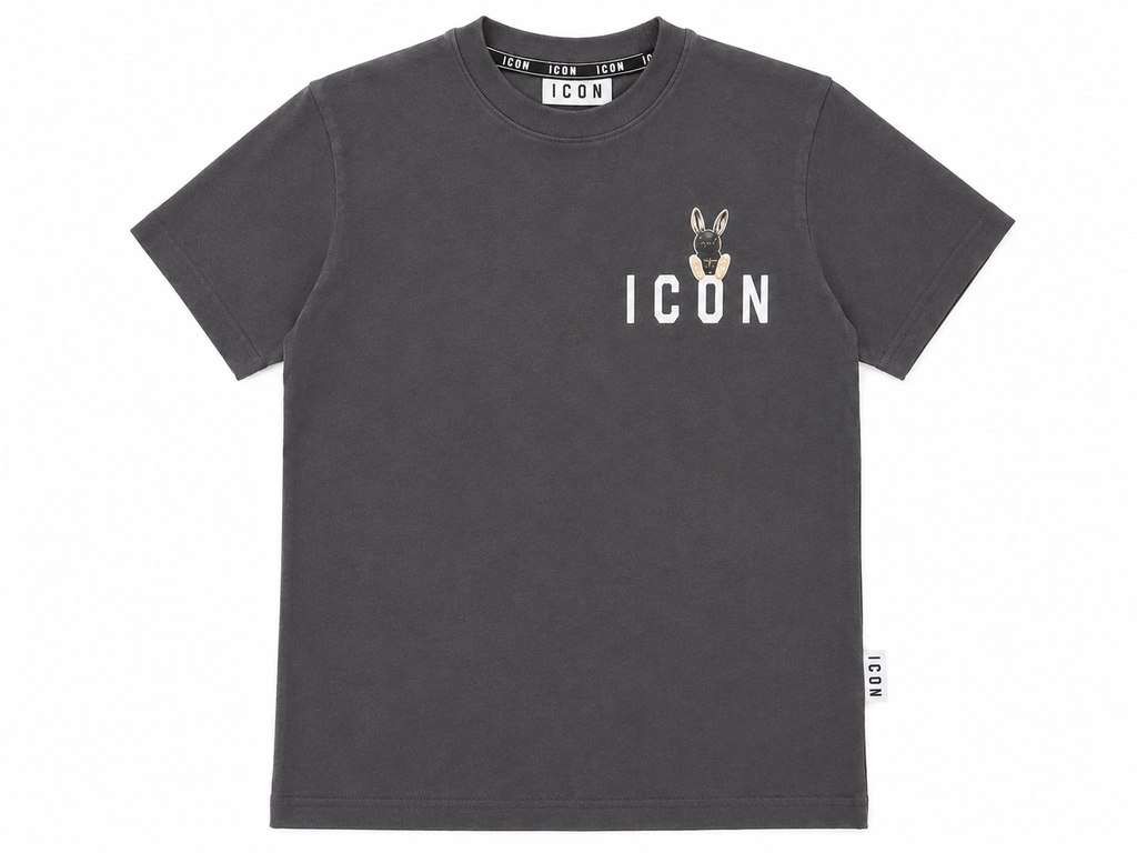 T-shirt ICON nera in cotone con stampa logo – Ragazzo 8-16 anni