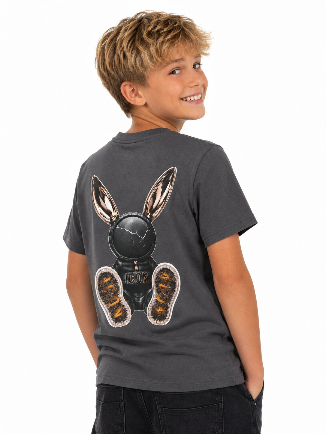 T-shirt ICON nera in cotone con stampa logo – Ragazzo 8-16 anni