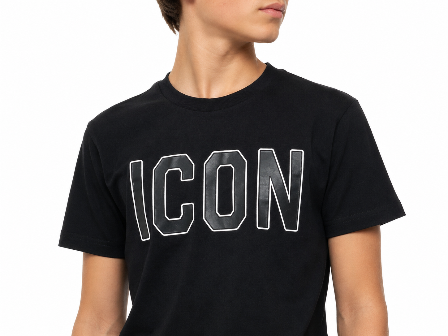T-shirt ICON nera in cotone con logo frontale – Ragazzo 8-16 anni