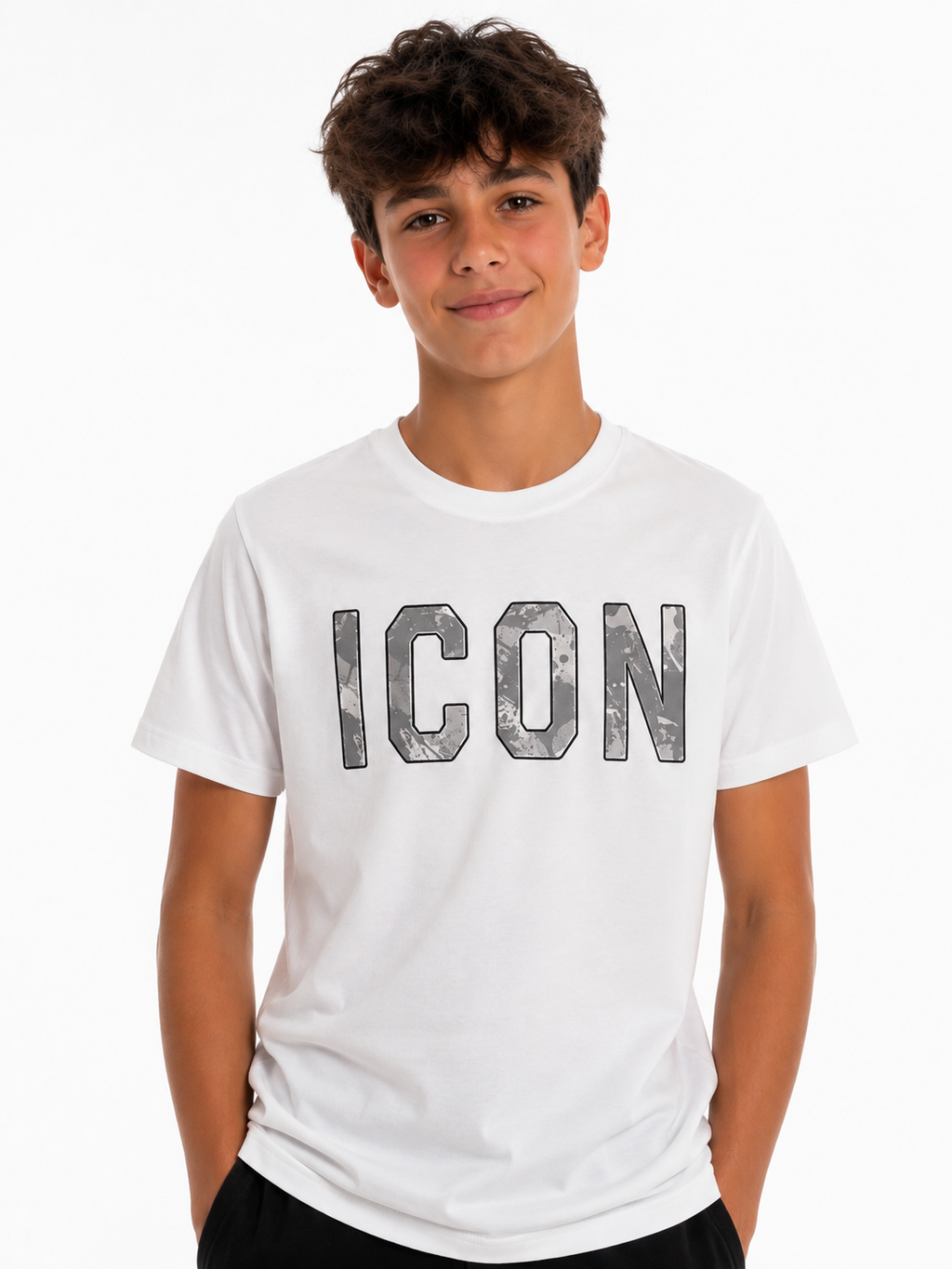 T-shirt ICON bianca in cotone con stampa logo – Ragazzo 10-16 anni